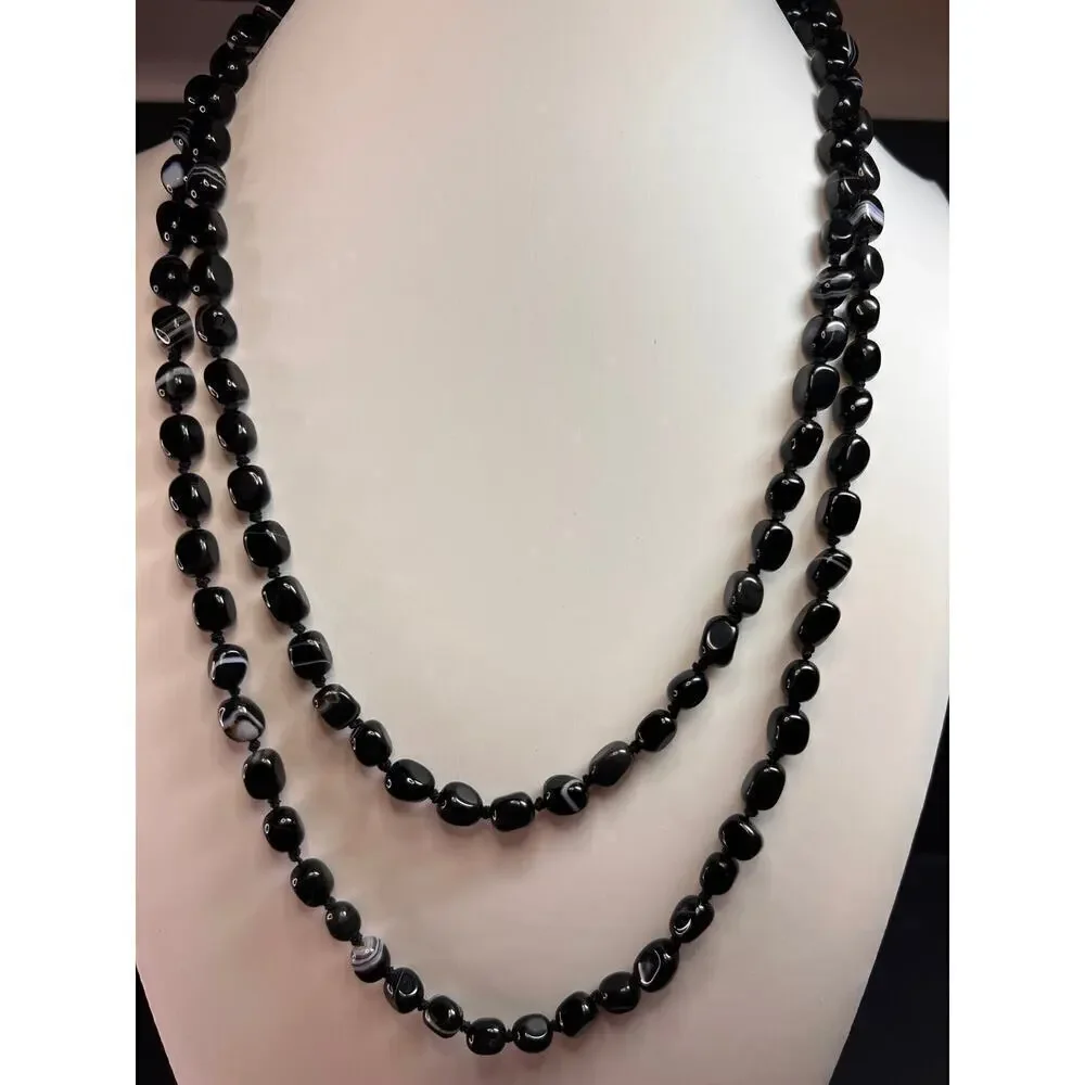 NEW Botswana agate 44 inch necklace with sterling silver clasp